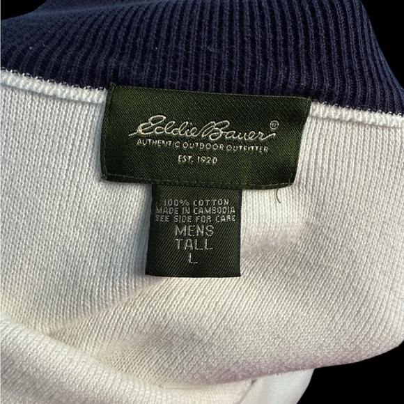 Cream and Navy Zip Up Sweater with Stand-Up Collar - Picture 5 of 5